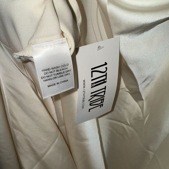 12th Tribe San Marino Slip Dress Ivory Midi Cowl Neck Strappy Satin NWT M - Picture 11 of 11